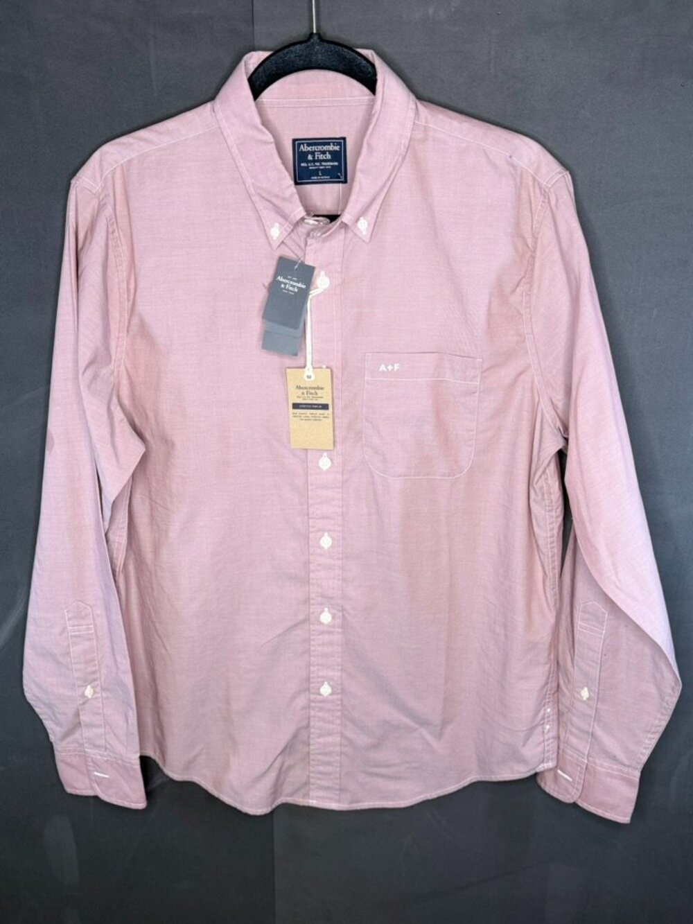 Abercrombie & Fitch Stretch Button Down Shirt Men's Large Pink Windowpane NEW!
